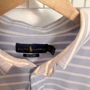 Ralph Lauren Blue and White Polo Shirt with Stripes XXL (EUC)